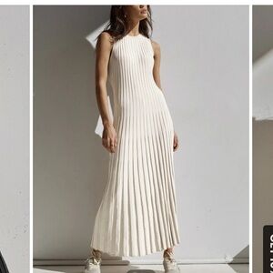 Commense White Knit Pleat Maxi Dress, Size M